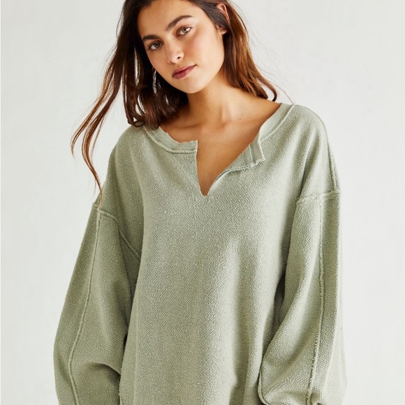 Free People Celery Green Oversized Sweatshirt - Picture 1 of 4